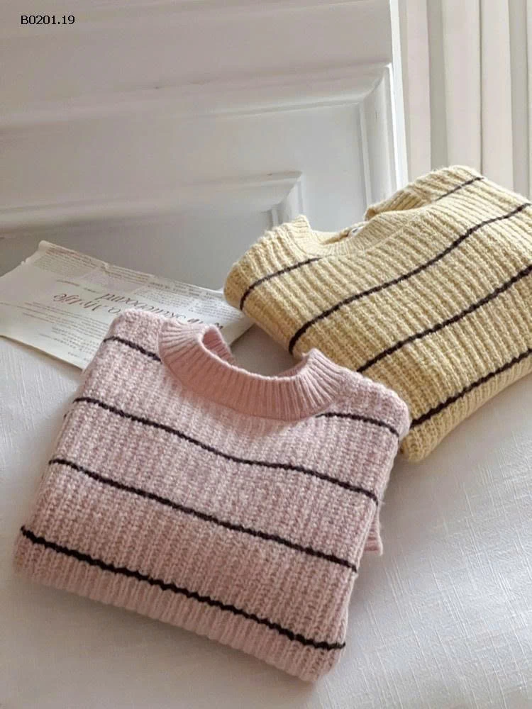 ÁO LEN KẺ AMBB CỔ TRÒN 25K143- Giá sỉ 90-150: 198k  160: 215k 