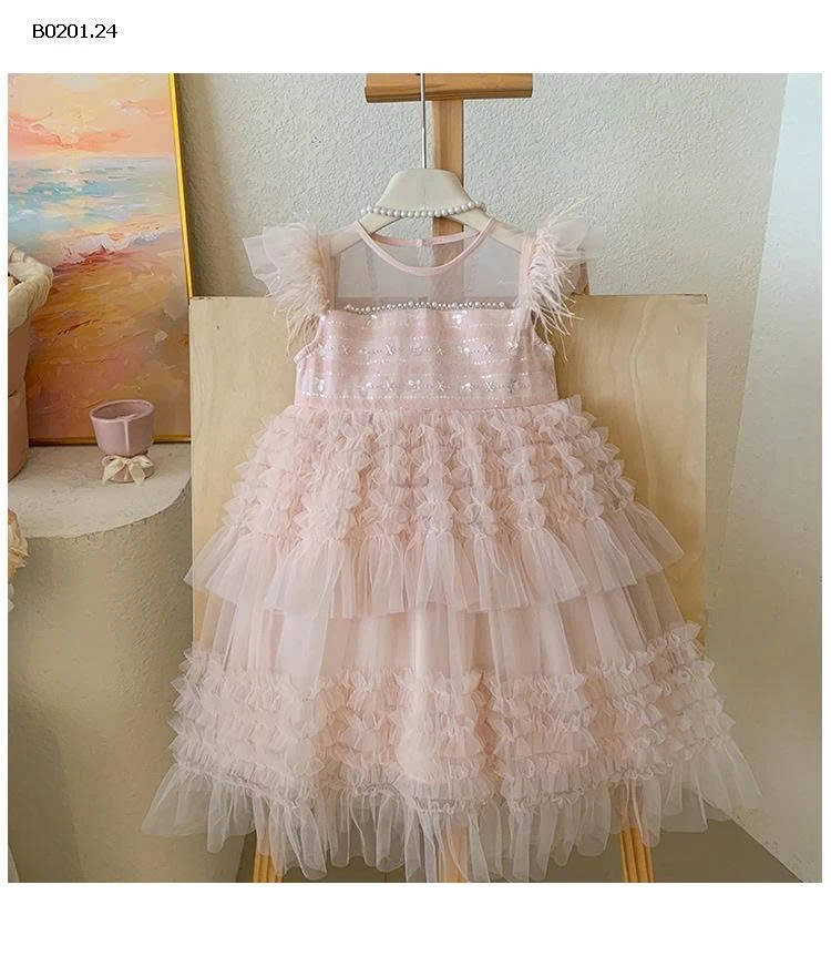 VÁY CÔNG CHÚA PHỐI TUA RUA-Giá sỉ 295k