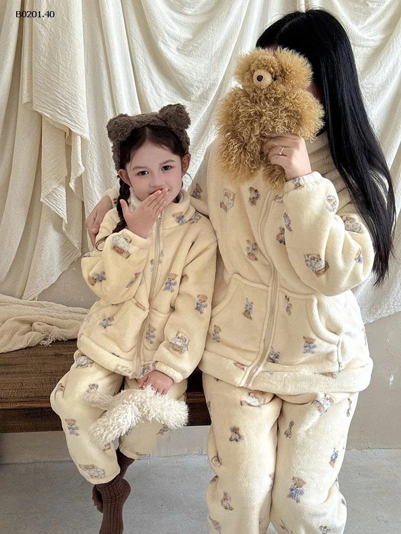 Bộ đồ ngủ mặc nhà cao cấp lót lông cừu kiểu Hàn Quốc- Giá sỉ  sz 90-140  : 207k sz M - L : 285k