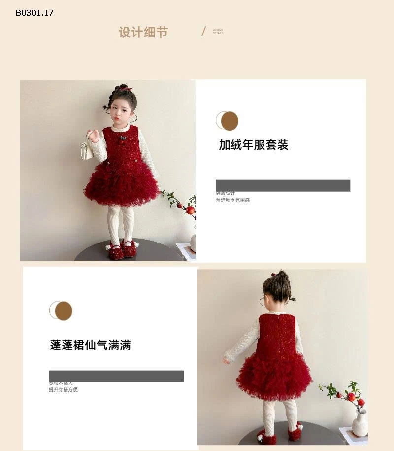 Bộ váy lưới họa tiết quả anh đào ngọt ngào cho bé gái- giá sỉ  340k