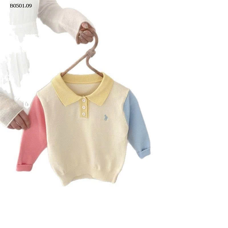  ÁO POLO DÀI TAY PHỐI MÀU CHO BÉ-Giá sỉ 152k