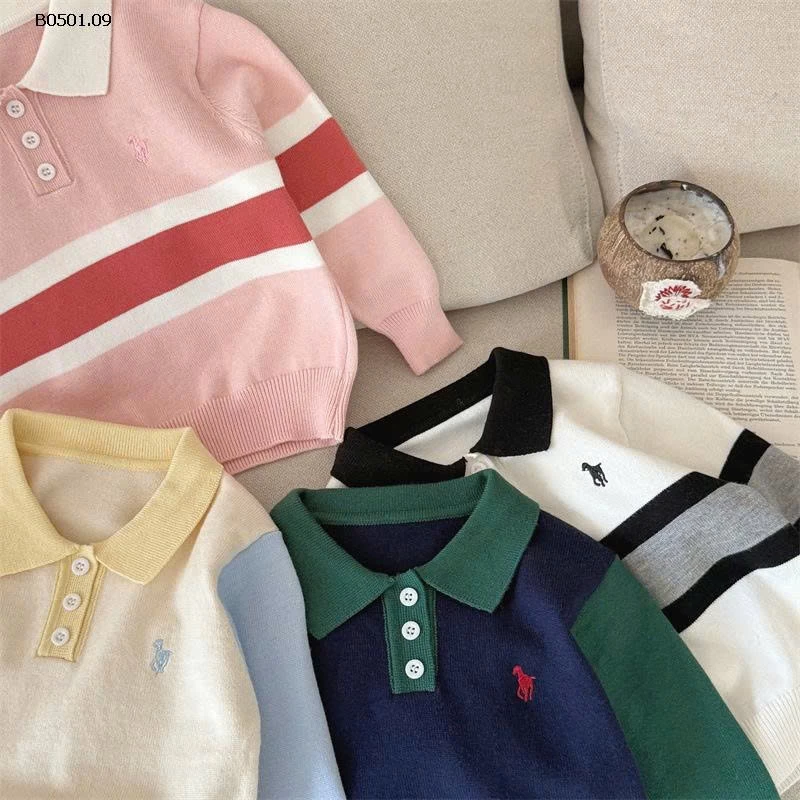  ÁO POLO DÀI TAY PHỐI MÀU CHO BÉ-Giá sỉ 152k