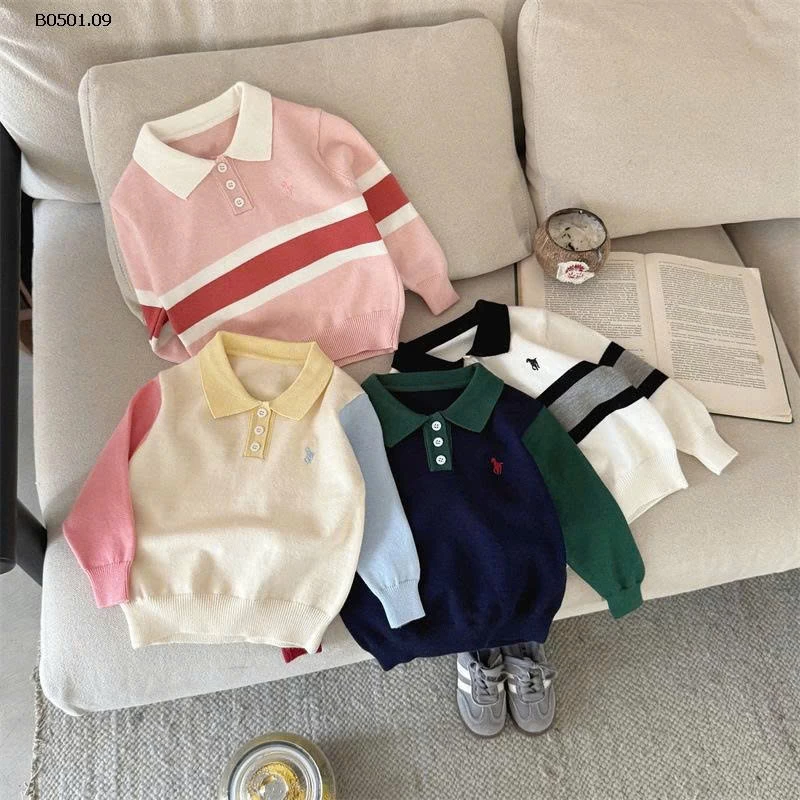  ÁO POLO DÀI TAY PHỐI MÀU CHO BÉ-Giá sỉ 152k