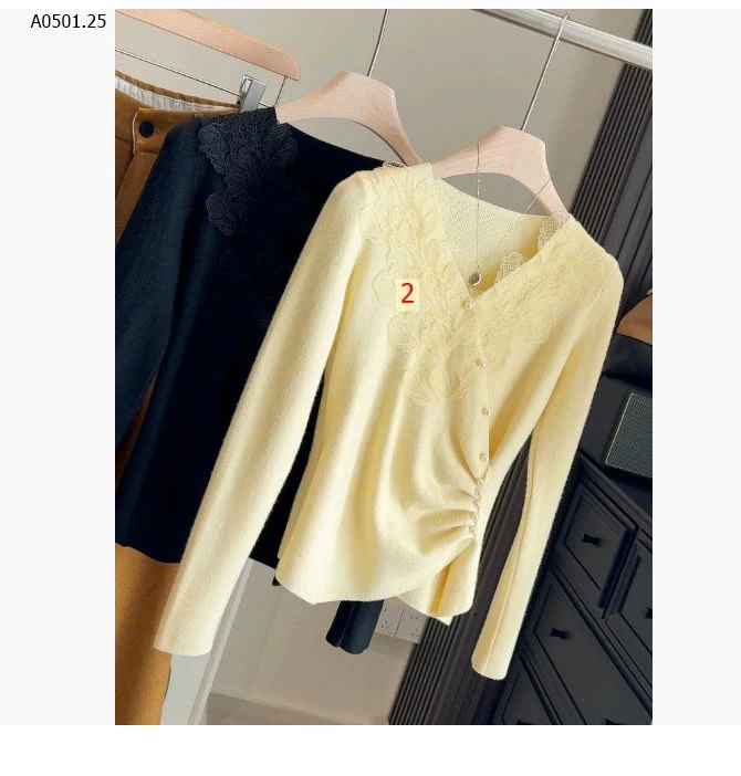 ÁO LEN CỔ TIM NHÚN EO PHỐI REN- sỉ 213k