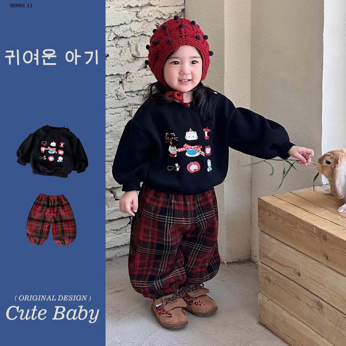 SET ÁO NỈ KITTY MIX QUẦN KẺ CARO BÉ GÁI-sỉ Áo : 208k           Quần : 189k