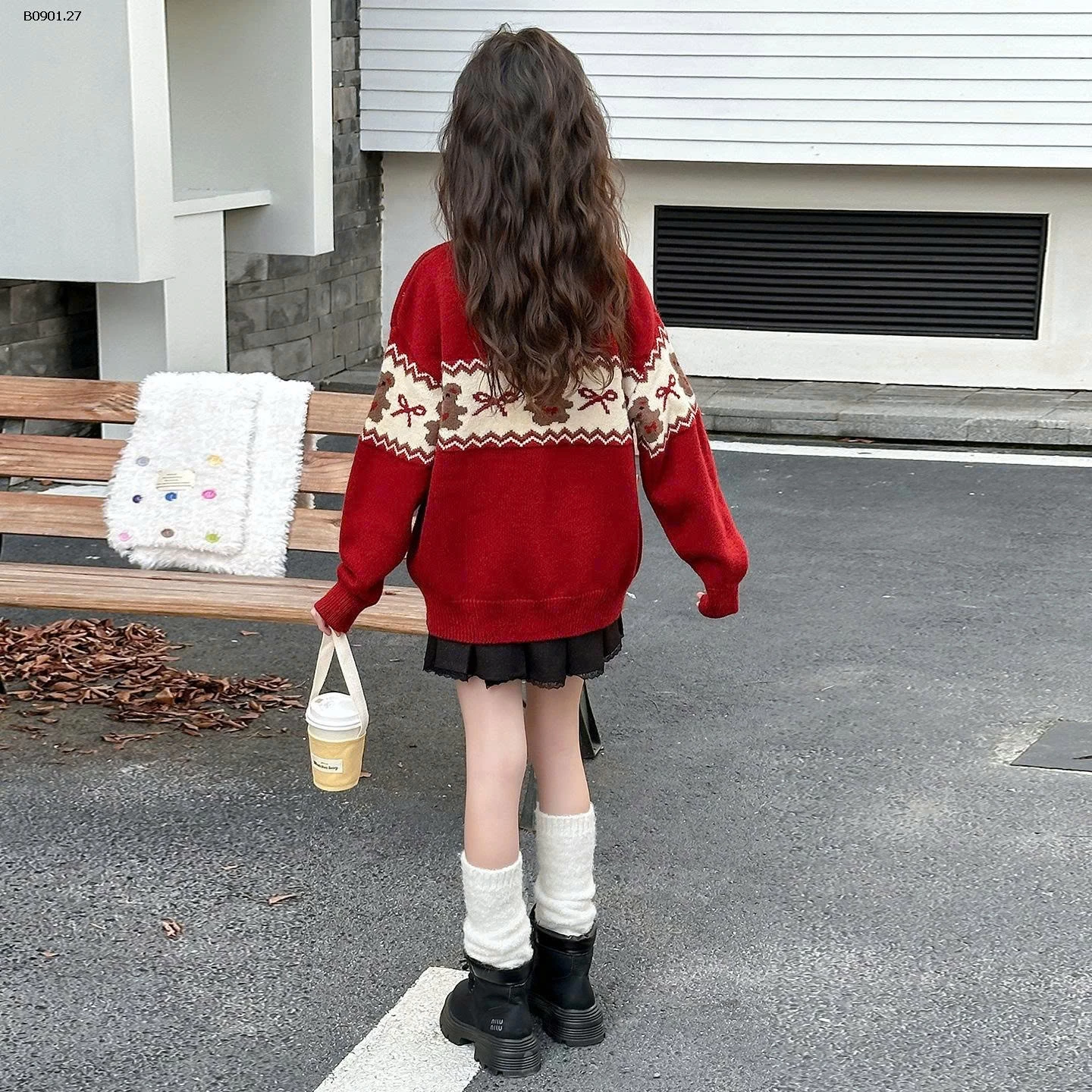 Áo len đỏ dệt kim cho BG kiểu dáng mới Thu/Đông 2025-Giá sỉ  loại thường : 250k lót lông : 290k