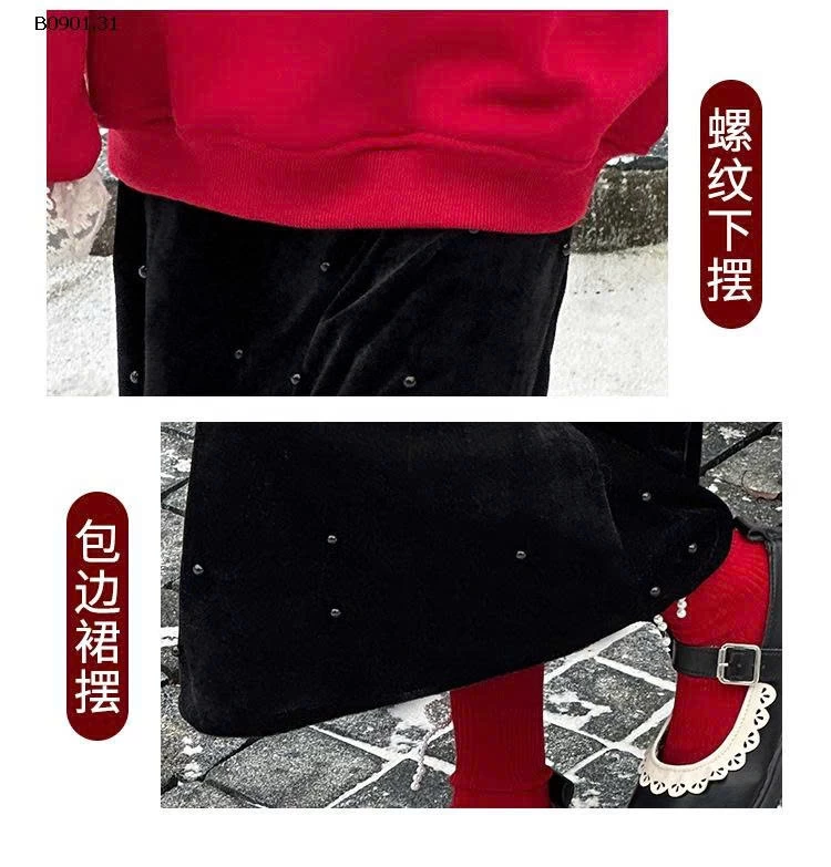 Áo hoodie lót lông cừu kiểu Hàn Quốc mới năm 2025 dành cho BG  - Giá sỉ áo hoodie đỏ : 288k váy nhung đen : 260k