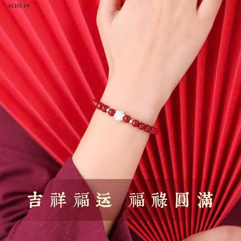 AGOVSKI - vòng chu sa hoa sen bạc S999 sỉ 170k