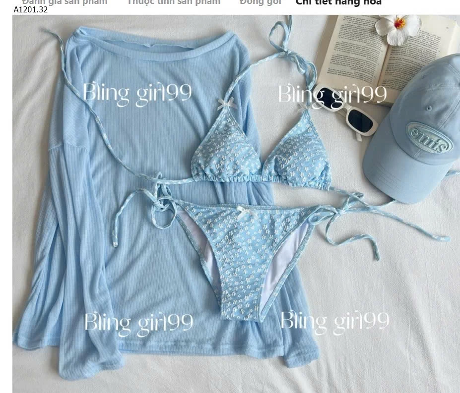 Sét gồm: bộ bikini+ quần sooc+ áo ngoài+ mũ  - sỉ 315k