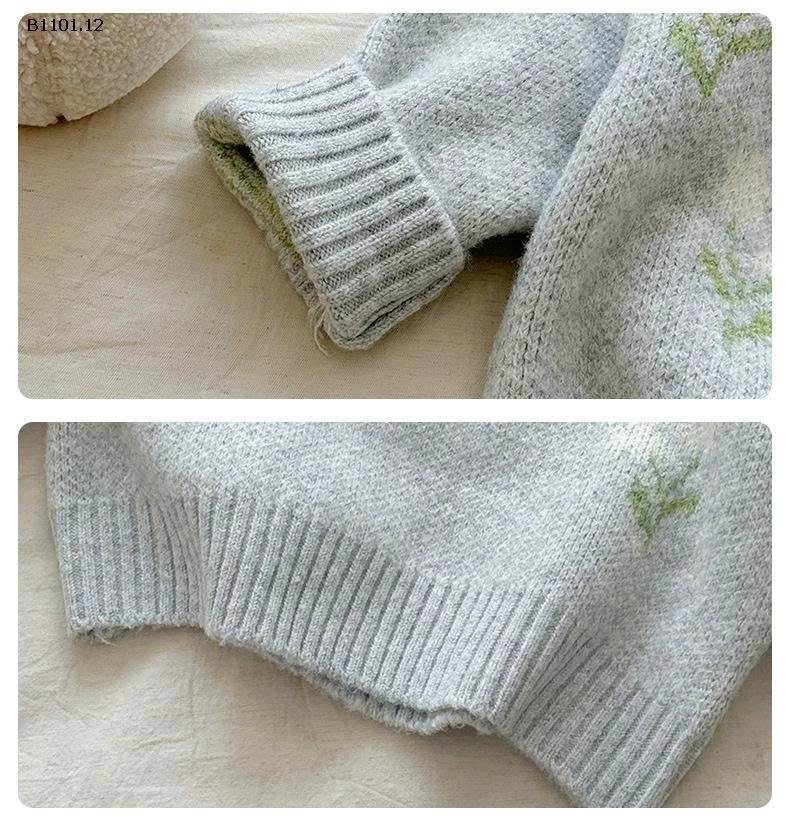 Áo len cổ tròn mùa đông mới cho bé gái, chất liệu len dệt hoa hai tông màu - giá sỉ 242k