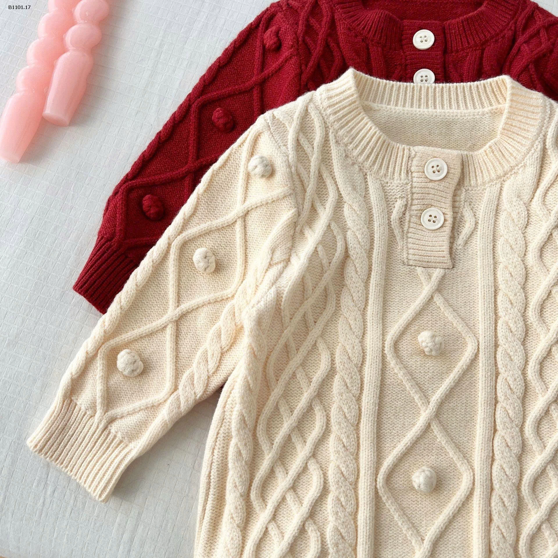 Bộ áo liền quần dệt kim kiểu Hàn Quốc cho bé, màu trơn - giá sỉ 158k