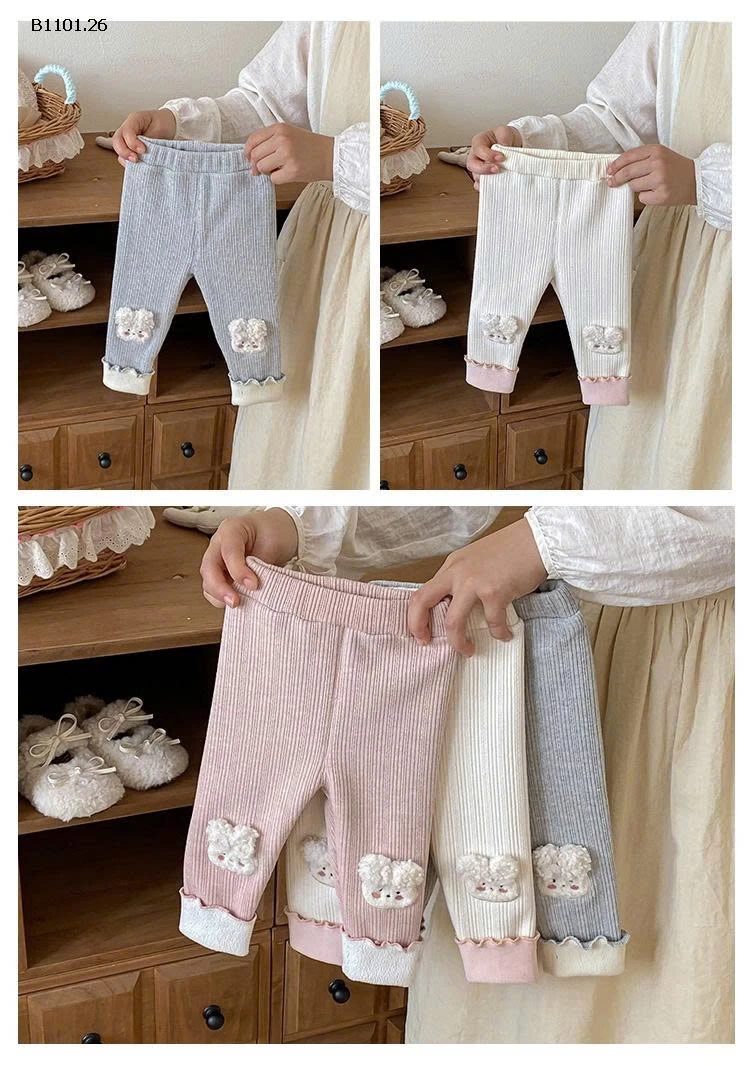 Quần legging hình thỏ cho bé gái, quần nỉ mùa đông dáng rộng cho bé- giá sỉ 142k