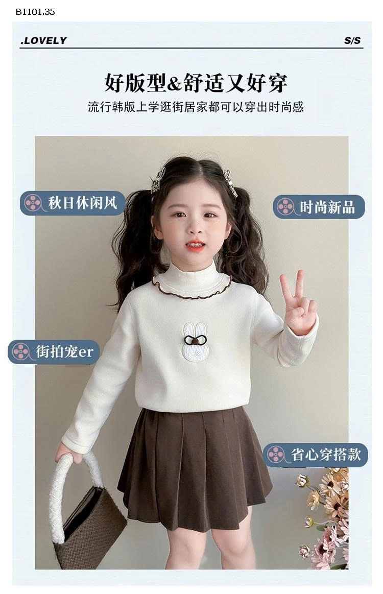 Áo lót giữ nhiệt hình thỏ nơ cho bé gái, kiểu dáng thu đông-Giá sỉ 165k