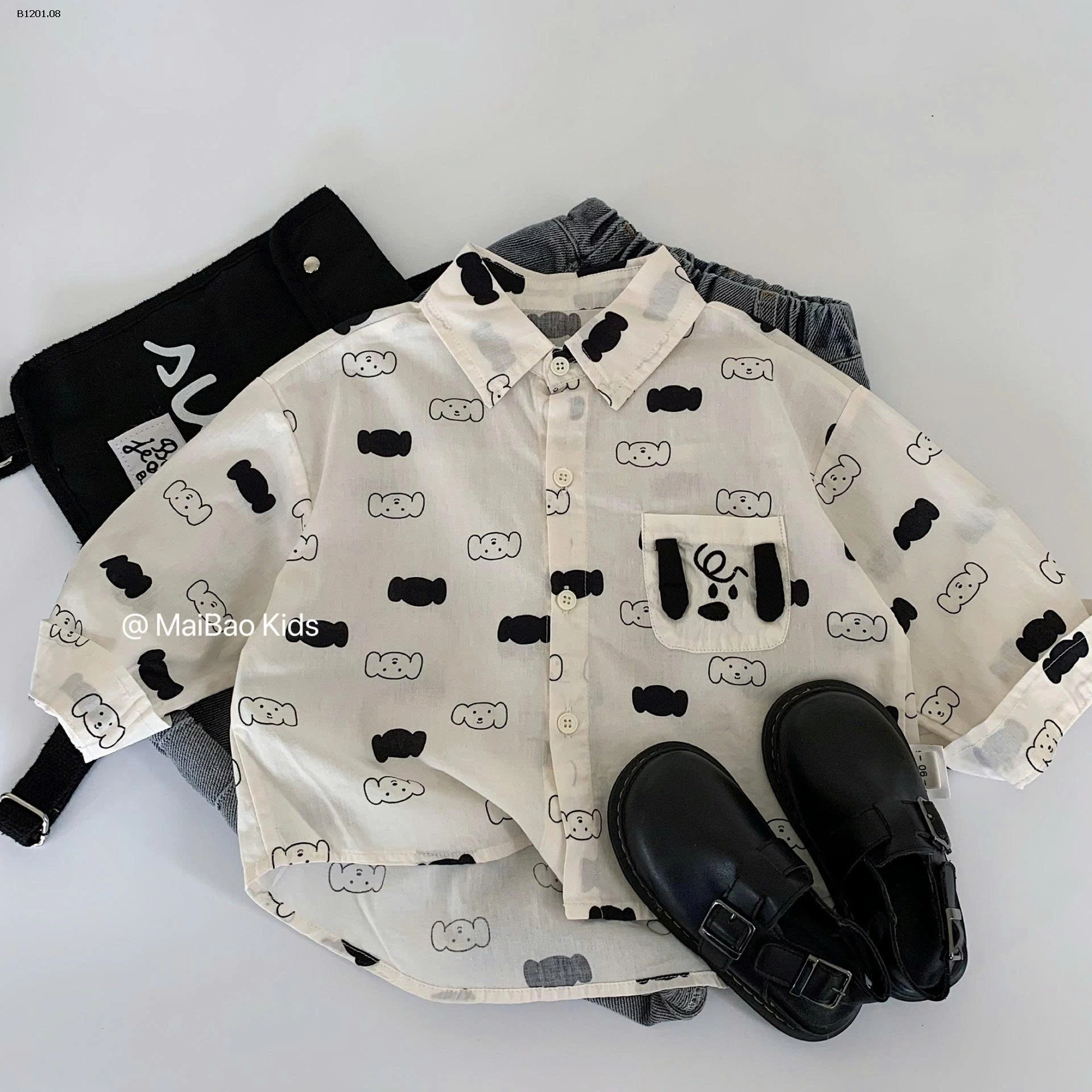 SƠ MI DÀI TAY IN HÌNH BT-Giá sỉ 156k