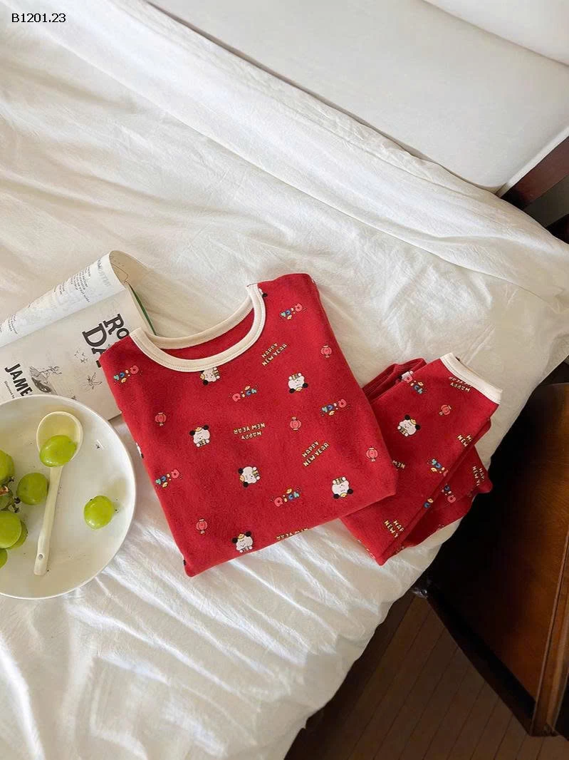 Bộ đồ ngủ trẻ em màu đỏ năm mới bằng cotton nguyên chất nhà AMBB  - sỉ giá  sz 90-150: 141k sz 160 : 162k sz 170 : 175k