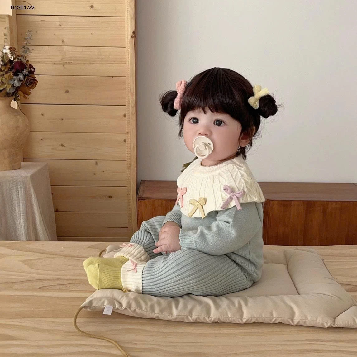 SET ĐỒ LEN CỔ BÚP BÊ KÈM NƠ-Giá sỉ 215k