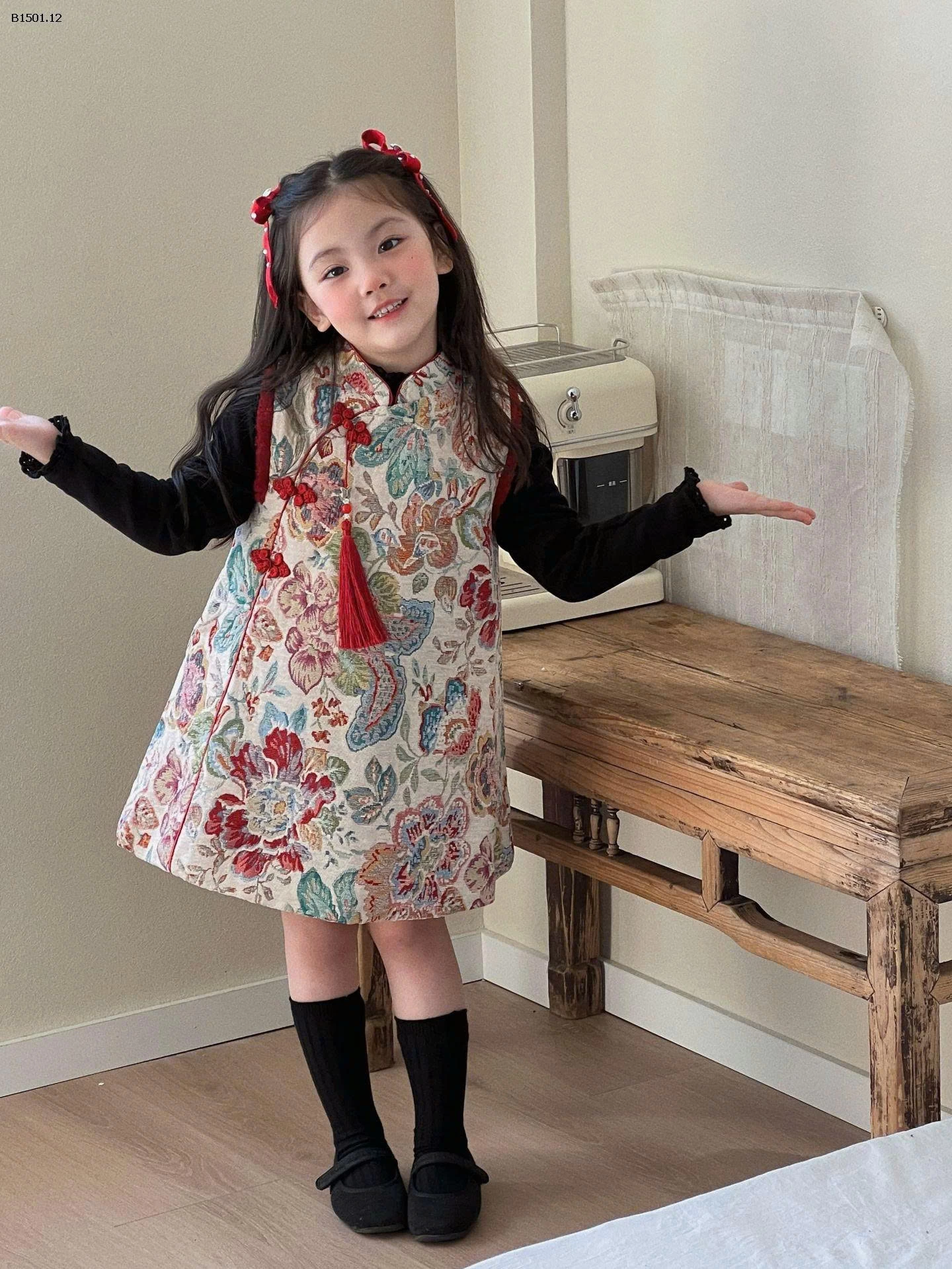 SET VÁY SƯỜN XÁM HOA GẤM BG-Giá sỉ  áo 168k  váy sườn xám #295k