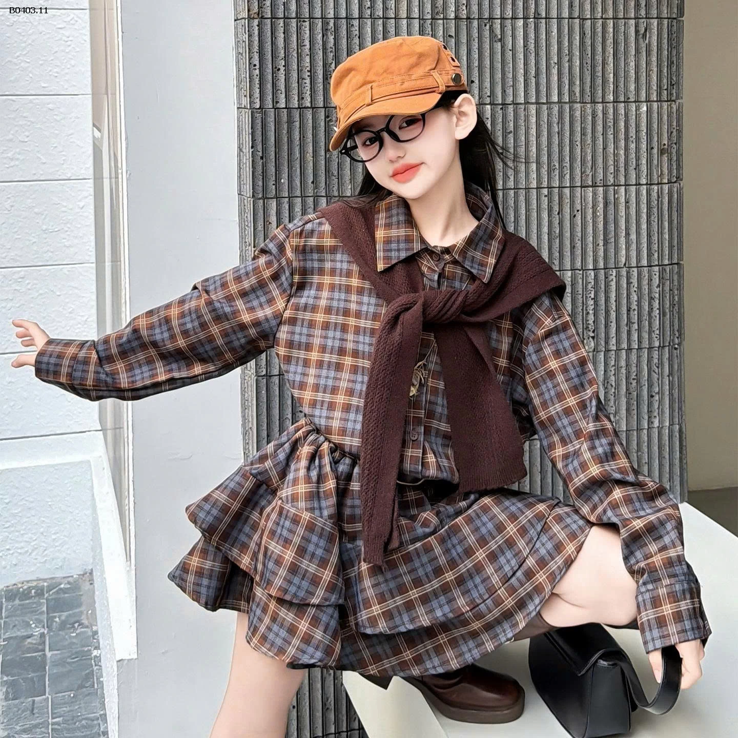 VÁY SƠ MI KẺ CARO BG - sỉ váy: 338k váy kèm khăn: 410k