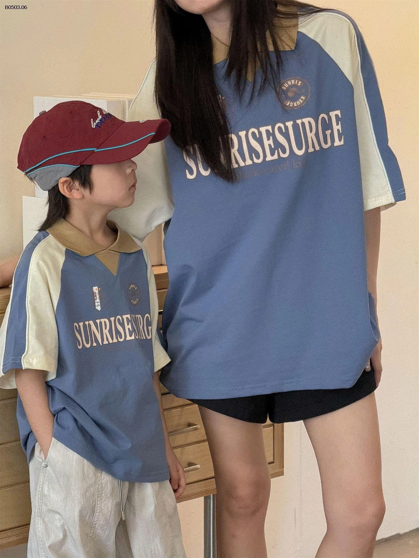 ÁO THUN CỔ POLO PHỐI MÀU MẸ VÀ BÉ-Giá sỉ  90-110: 139k 120-150: 159k XS-XL: 185k