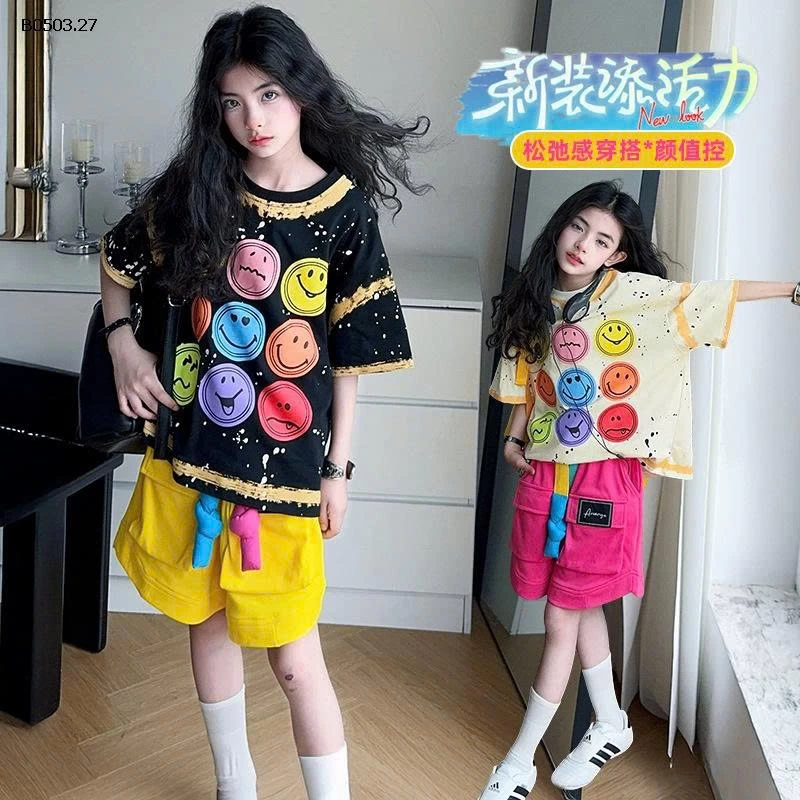 ÁO MẶT CƯỜI & SHORT TÚI HỘP BG-Giá sỉ áo: 184k quần: #205k