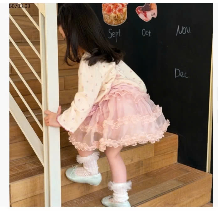 Set 3 chi tiết ĐẦM VOAN HỒNG MIX CARDIGAN HOA-Giá sỉ 295k/set 