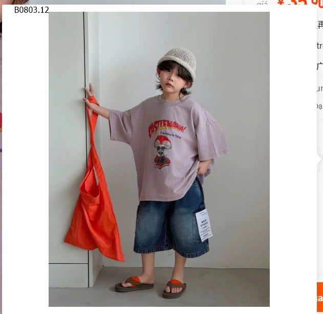 ÁO THUN TÍM MIX SHORT JEANS MÁC TÚI- Giá sỉ áo 180k, short jeans 187k