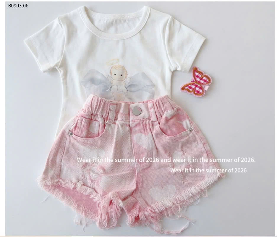 SHORT HỒNG TRÁI TIM TUA GẤU T&Q KIDS - sỉ 195k