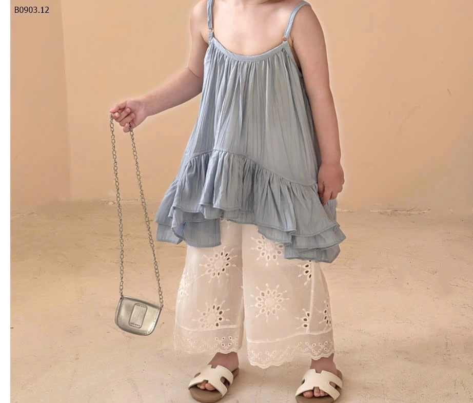 ÁO 2 DÂY BÁNH BÈO MIX QUẦN SUÔNG- Giá sỉ  áo 200k, quần 173k